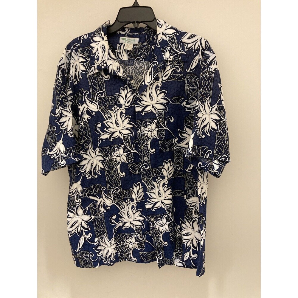 Vintage Hookano Shirt Mens XXL Blue Hawaiian Floral Extra Extra Large